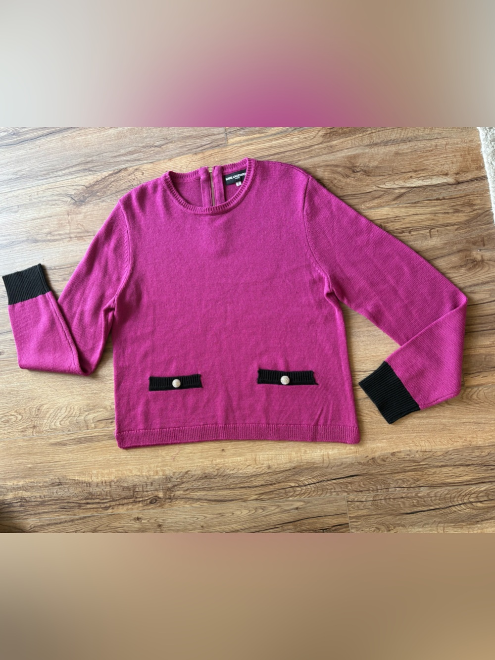Karl Lagerfield light magenta and Black Pointelle Sweater Size Medium